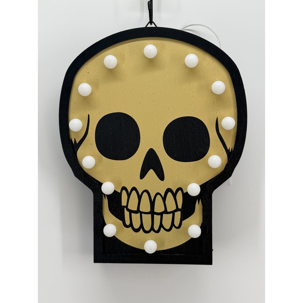 Hyde and EEK! Halloween Lit Tot Skull Sign Light Up Wood Decor LED
